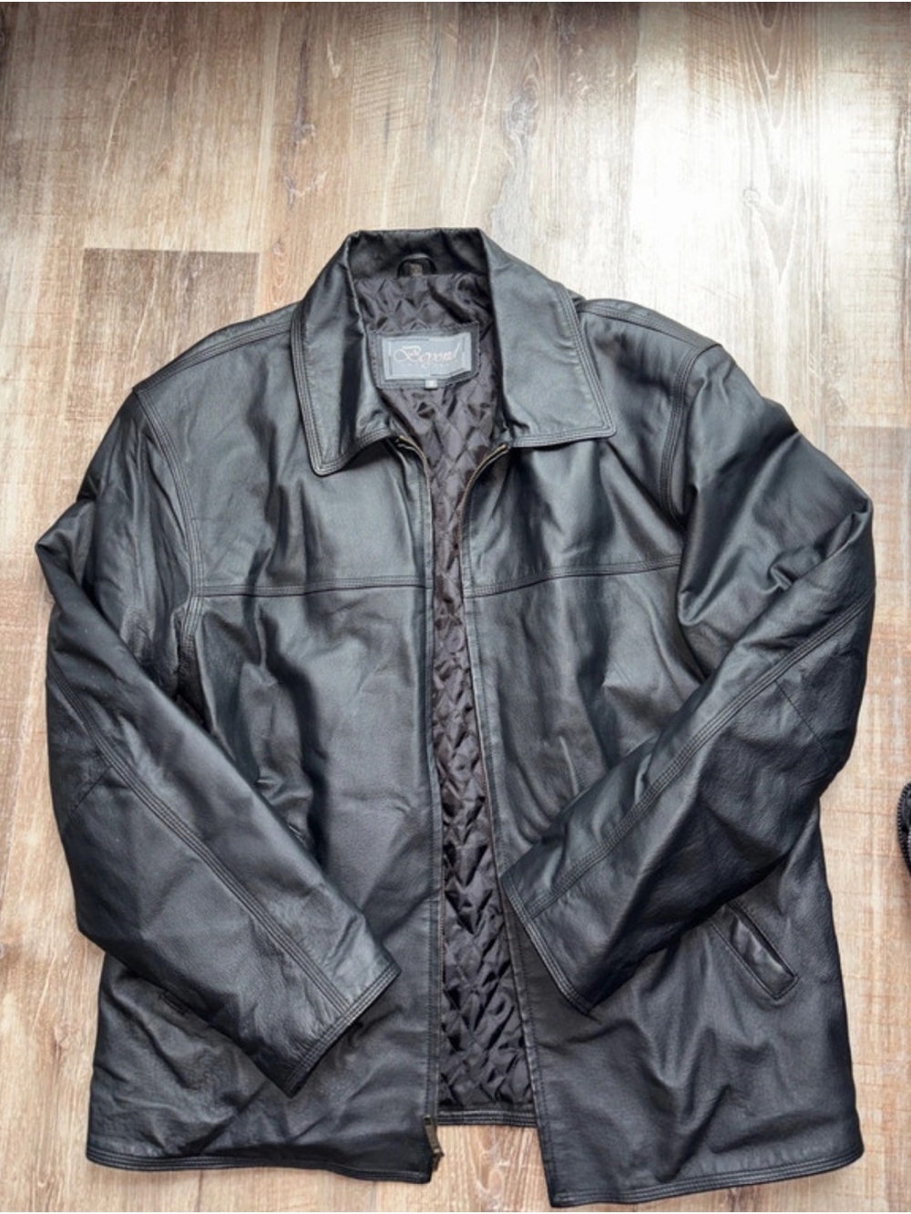 Men's Black Leather Jacket with Quilted Lining